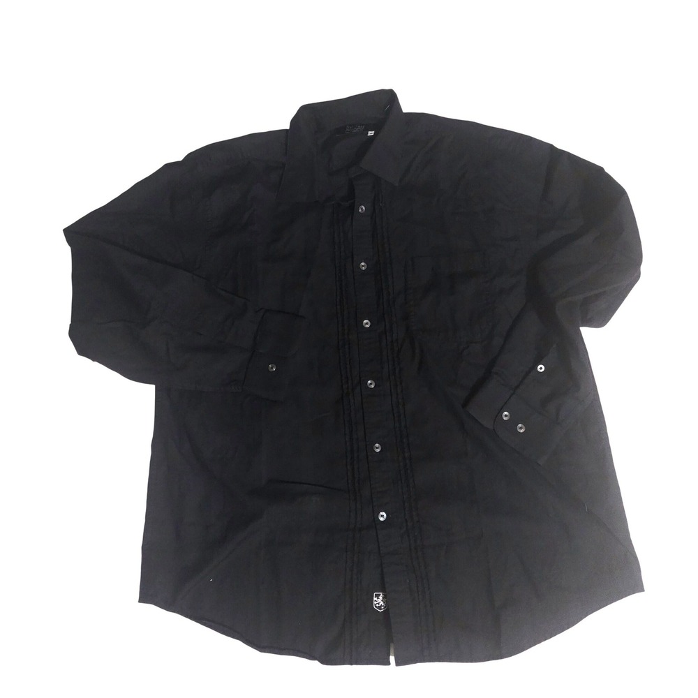 Nat Nast Luxury Originals Mens XL Black Long Sleeve Pleated Front Cotton Shirt